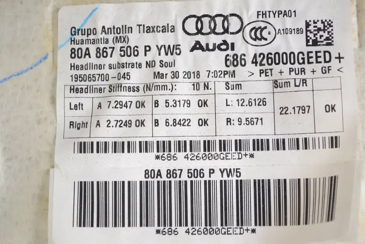 Audi Q5 SQ5 (2017 - ) 80A867506P Потолочная обшивка — фото 7