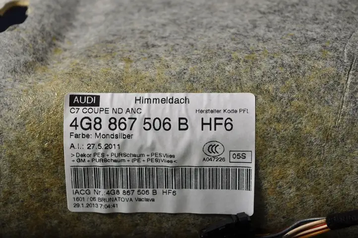 Audi A7 S7 4G (2010 - 2014) 4G8867506B Потолочная обшивка — фото 6