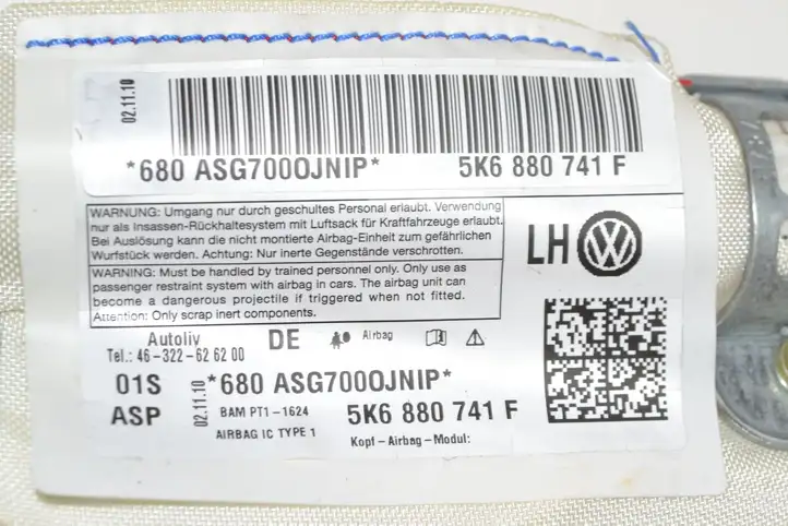 Volkswagen Golf VI (2009 - 2013) 5K6880741F Боковая подушка безопасности шторка — фото 6