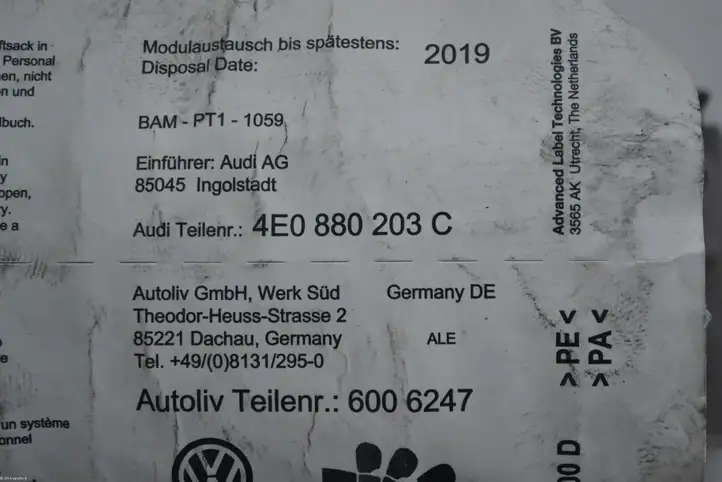 Audi A8 S8 D3 4E (2002 - 2005) 4E0880203C Подушка безопасности пассажира — фото 3