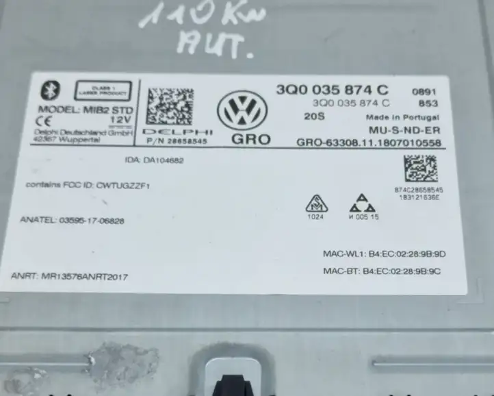 Volkswagen Tiguan (2016 - 2020) 3Q0035874C Магнитола / мультимедийная система — фото 7