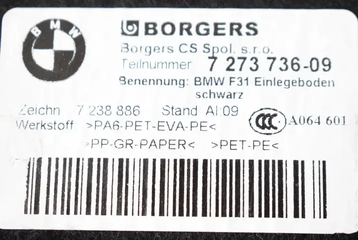 BMW 3 F30 F35 F31 (2012 - 2018) 7273736 Пол багажника — фото 3