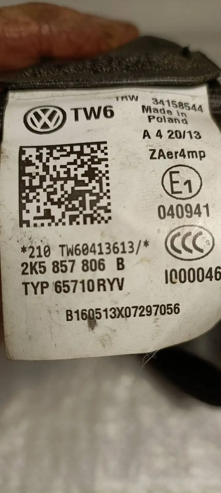 Volkswagen Caddy (2004 - 2010) 2K5857806B Передний ремень безопасности — фото 5