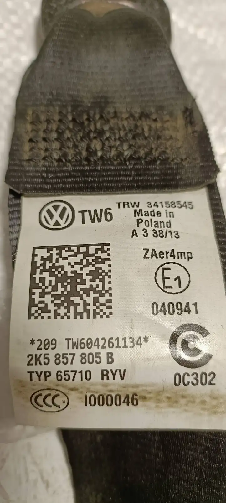 Volkswagen Caddy (2010 - 2015) 2K5857805B Передний ремень безопасности — фото 5