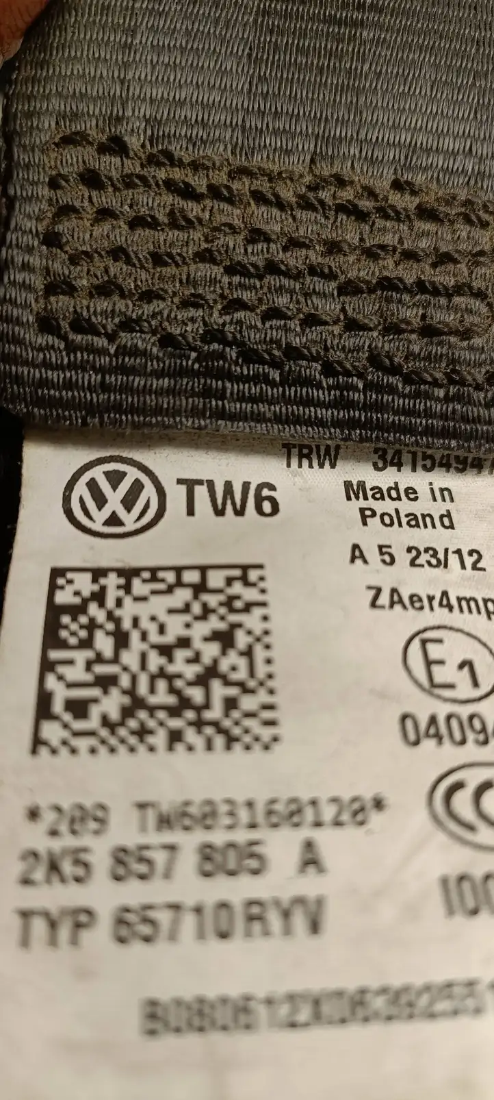 Volkswagen Caddy (2010 - 2015) 2K5857805A Передний ремень безопасности — фото 4
