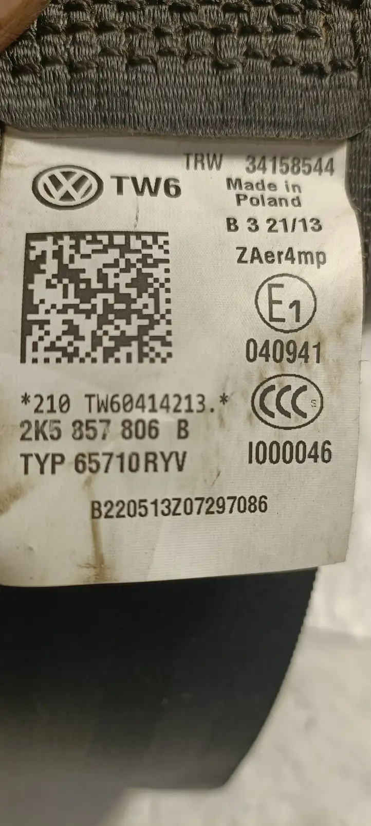 Volkswagen Caddy (2010 - 2015) 2K5857806B Передний ремень безопасности — фото 6