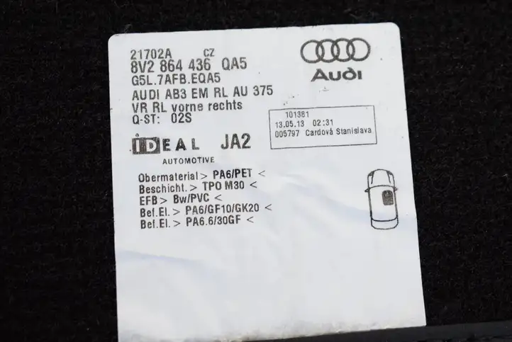 Audi A3/S3 8V (2012 - 2016) 8V2864435 Комплект автомобильных ковриков — фото 4