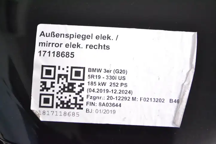 BMW 3 G20 G21 (2019 - ) 6914066 Боковое зеркало с электроприводом — фото 3