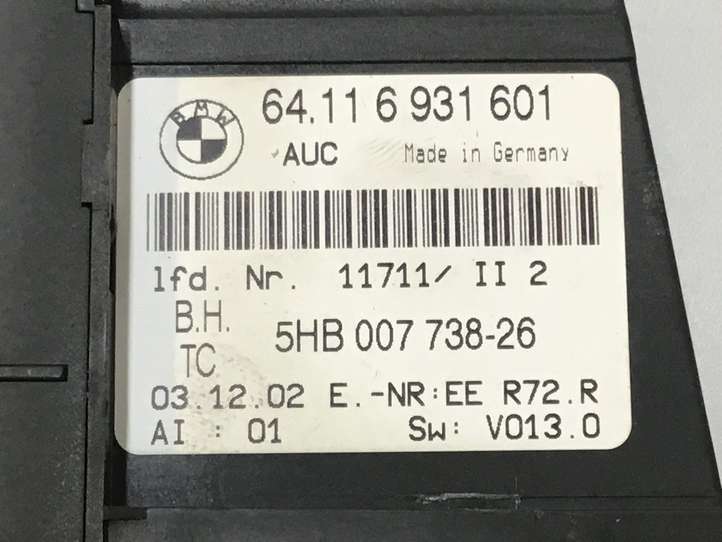 BMW M3 E46 (1999 - 2006)  64116931601 Блок управления кондиционера воздуха / климата/ печки (в салоне)