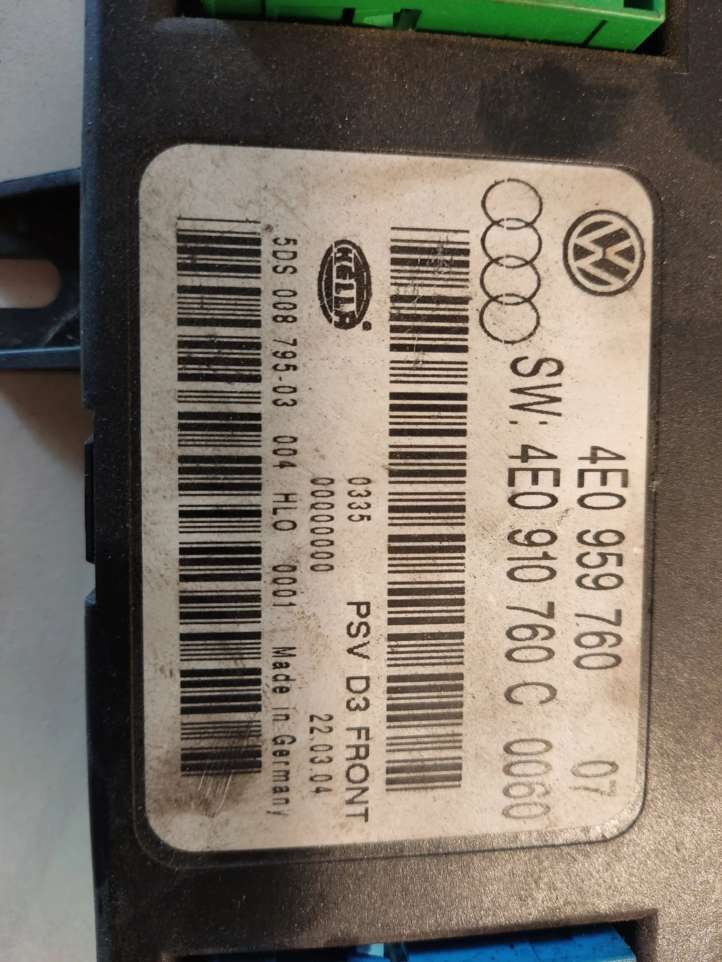 4E0959760 Audi A8 S8 D3 4E Sėdynės valdymo blokas