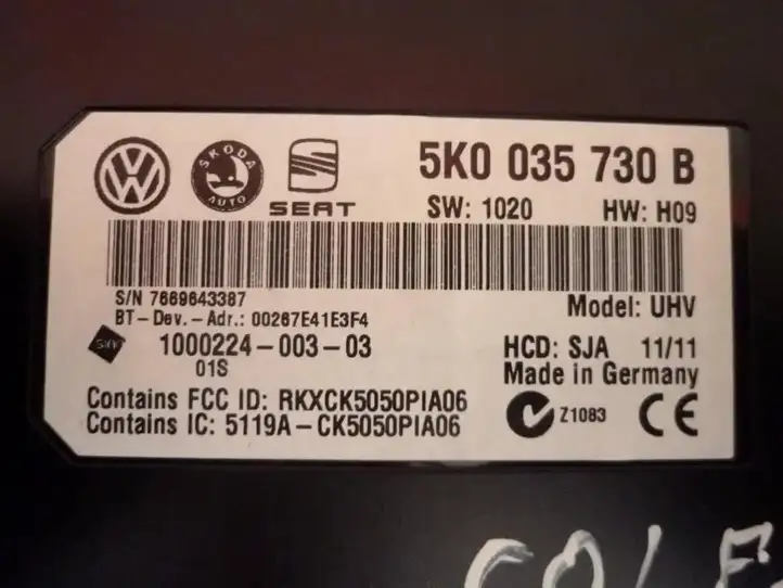 Volkswagen Sharan (2010 - 2015) 5K0035730B Bluetooth модуль — фото 2