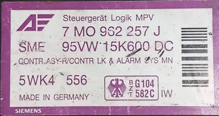 Volkswagen Sharan (2000 - 2003) 7M0962257J Модуль комфорта — фото 2