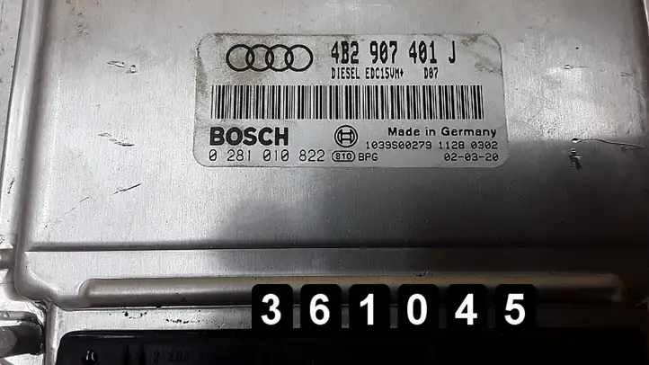 Audi A6 S6 C5 4B (1997 - 2001) 2500TDI 4B2907401J 0281010822 Блок управления двигателем (ЭБУ) — фото 1