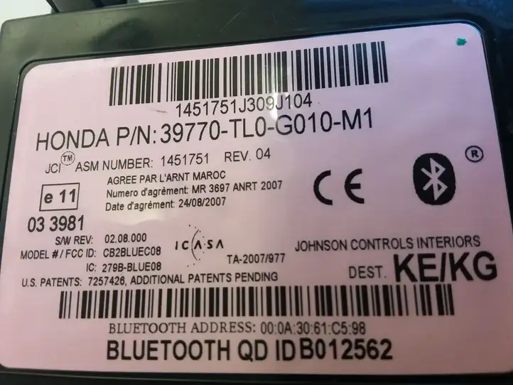 Honda Accord (2008 - 2016) 39770TL0G010M1 Bluetooth модуль — фото 4