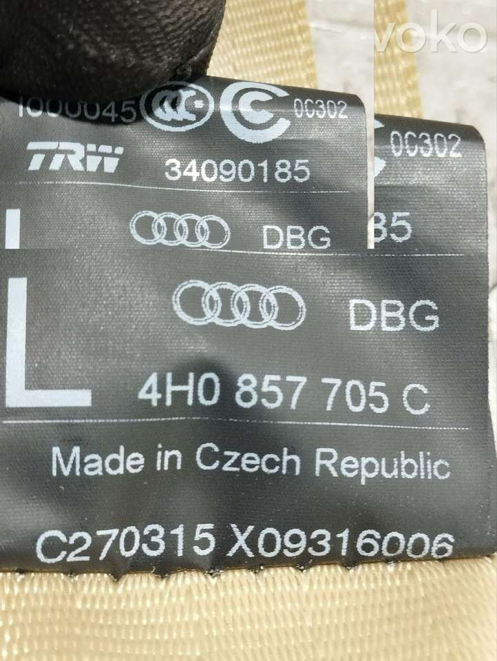 Audi A8 (2013 - 2017)  4H0857705C Передний ремень безопасности