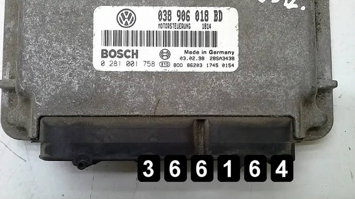 Volkswagen New Beetle (1997 - 2005) uk 1900tdi 038906018bd 0281001758 Блок управления двигателем (ЭБУ) — фото 4