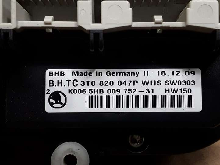 Skoda Octavia Mk2 (1Z) (2004 - 2013)  3T0820047P Блок управления кондиционера воздуха / климата/ печки (в салоне)