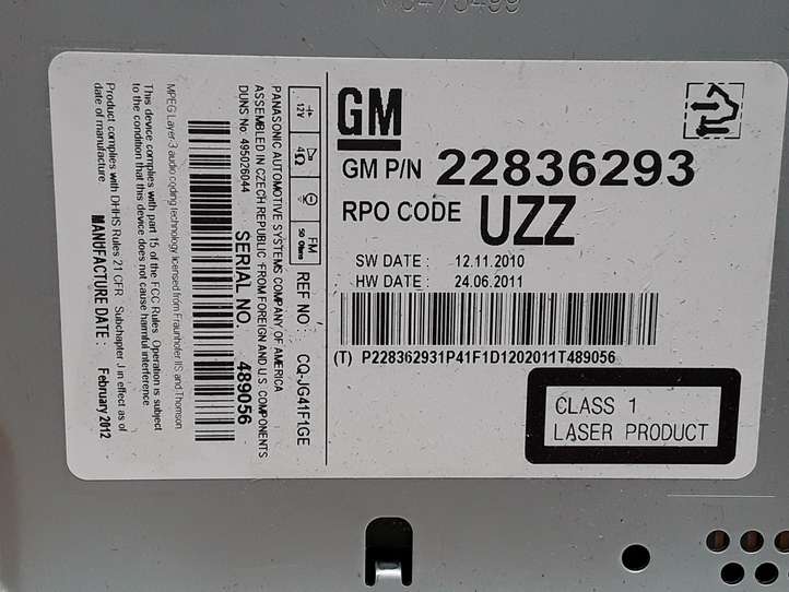 Opel Insignia A (2008 - 2017)  22836293 Радио/ проигрыватель CD/DVD / навигация