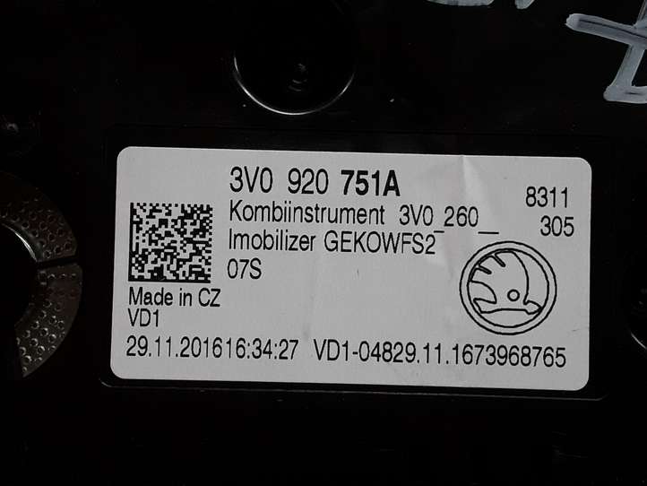 Skoda Superb B8 (3V) (2015 - 2023)  3V0920751A Спидометр (приборный щиток)