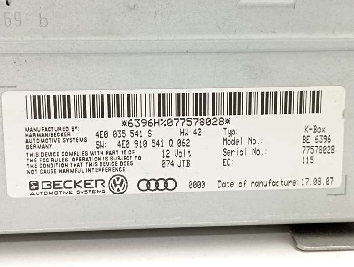 Audi A8 (2007 - 2010)  4E0035541S Радио/ проигрыватель CD/DVD / навигация