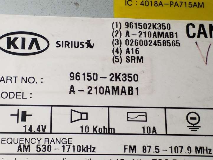 Kia Soul (2008 - 2011)  961502K350 Радио/ проигрыватель CD/DVD / навигация