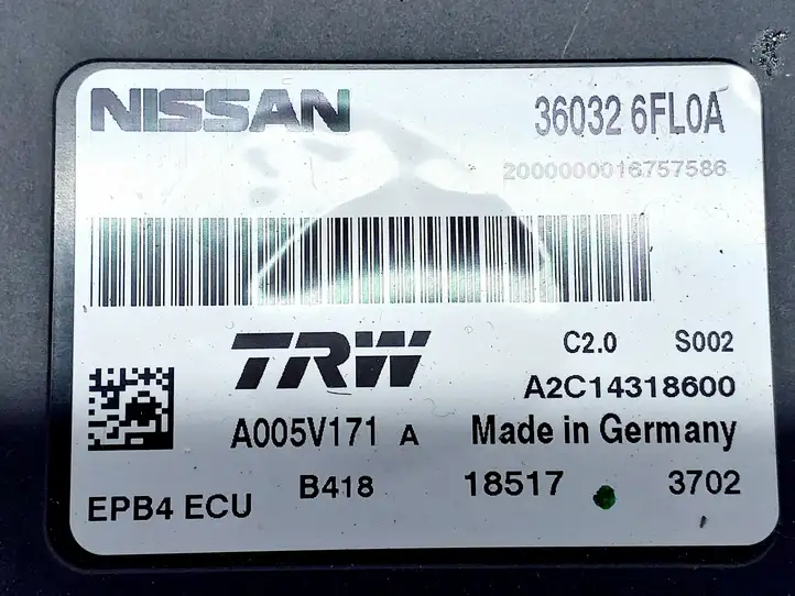 Nissan Qashqai (2013 - 2017) 360326FL0A Блок управления стояночным тормозом (EPB) — фото 2