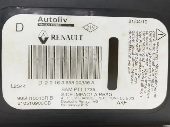 Renault Scenic III - Grand scenic III (2009 - 2016) 985H10013RB Подушка безопасности сиденья — фото 2
