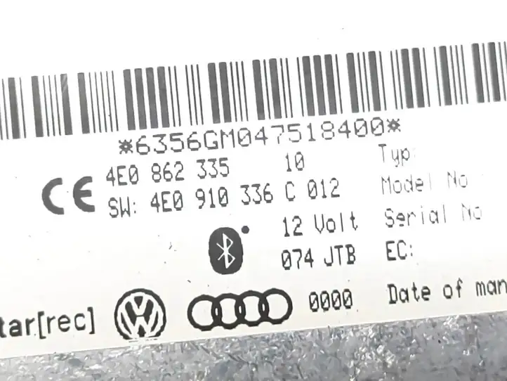 Audi A6 S6 C6 4F (2004 - 2008) 4E0862335 Bluetooth модуль — фото 4