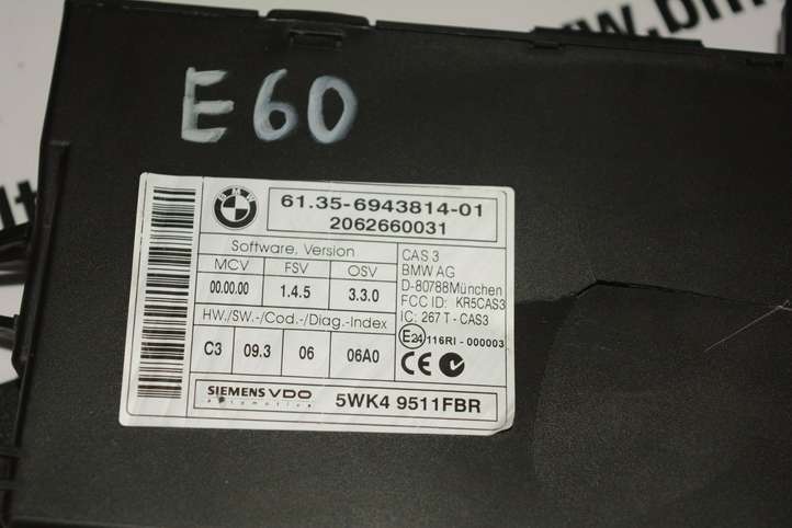 BMW 5 E60 E61 (2004 - 2010)  6943814 Модуль блока управления CAS