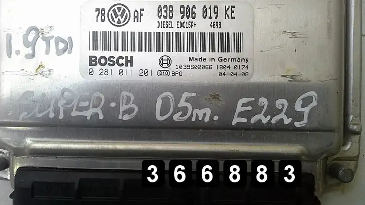Skoda Superb B5 (3U) (2001 - 2008) 1900 tdi038906019ke 0281011201 european Блок управления двигателем (ЭБУ) — фото 8