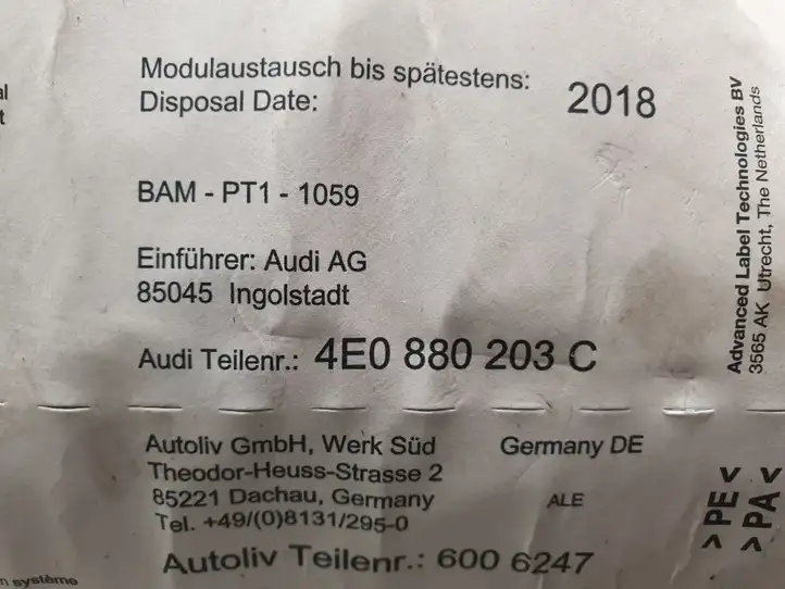 Audi A8 S8 D3 4E (2002 - 2005) 4E0880203C Подушка безопасности пассажира — фото 2