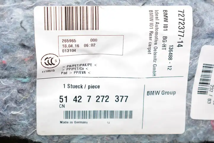 BMW i3 (2013 - ) 7272377 Задний коврик салона — фото 4