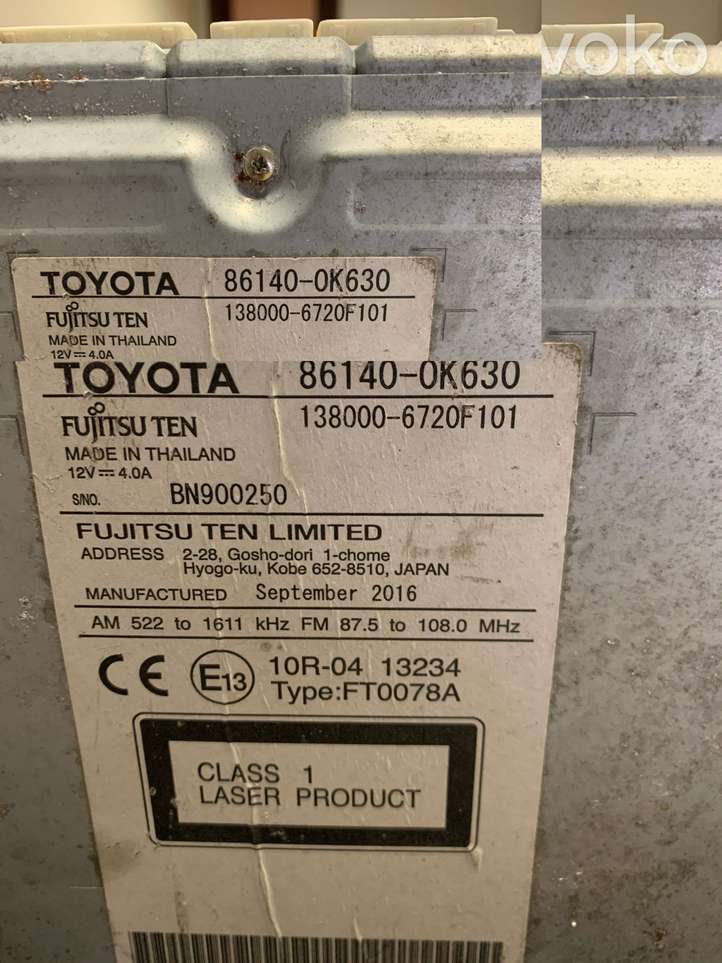 Toyota Hilux (2015 - 2017)  86140-0K630 Радио/ проигрыватель CD/DVD / навигация