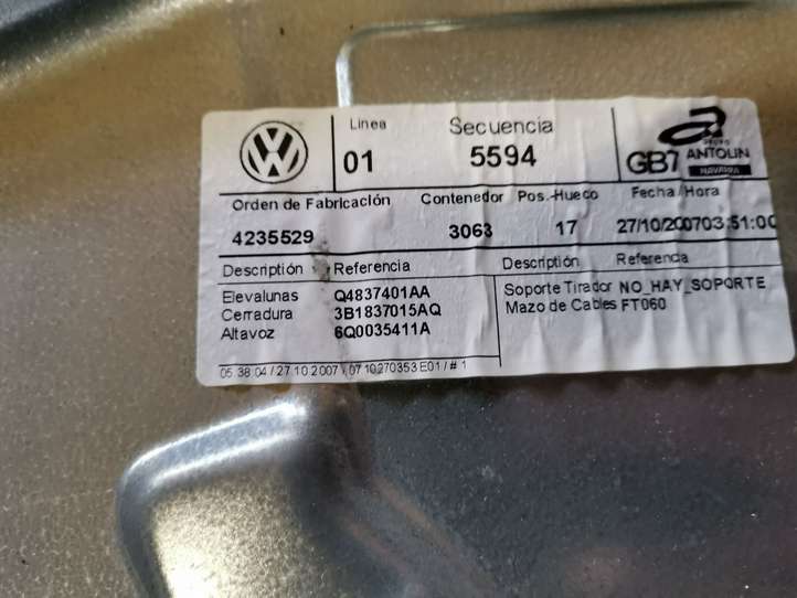 Volkswagen Polo (2005 - 2009)  3B1837401AA Механизм для электрического подъема окон передней двери (без двигателя)