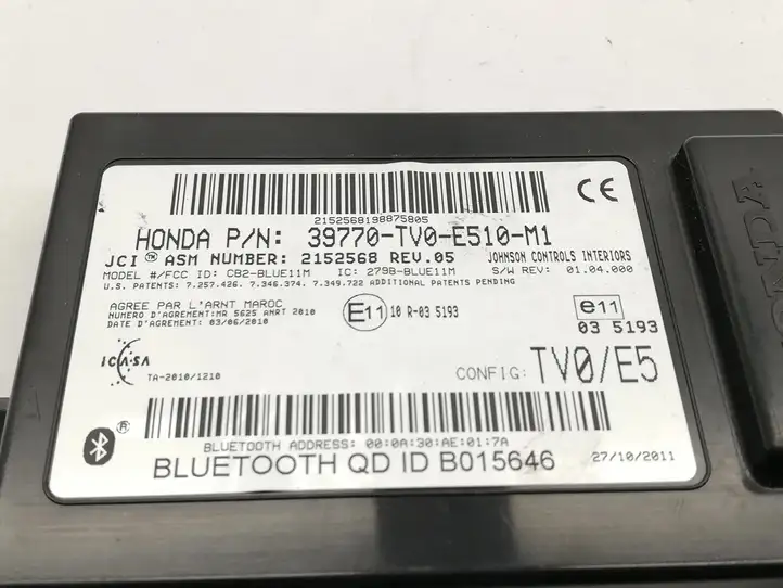 Honda Civic IX (2011 - 2017) 39770TV0E510M1 Bluetooth модуль — фото 2