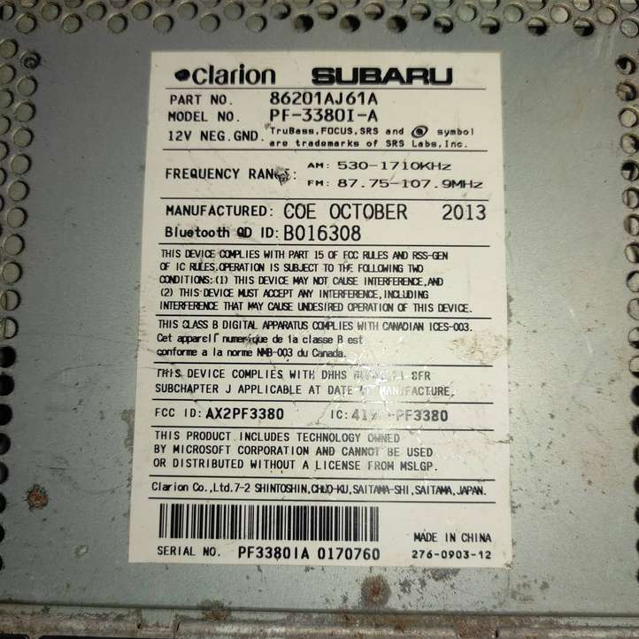 Subaru Outback (2009 - 2014)  86201AJ61A Радио/ проигрыватель CD/DVD / навигация