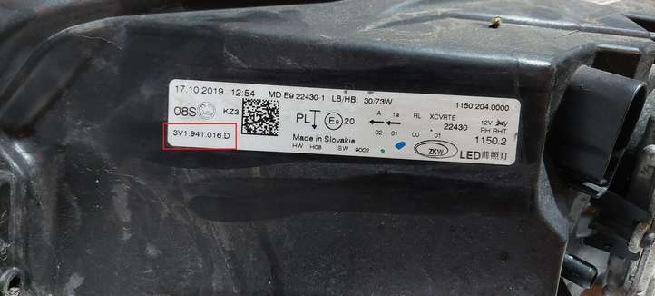 Skoda Superb B8 (3V) (2015 - 2023)  3V1941016D Передняя фара
