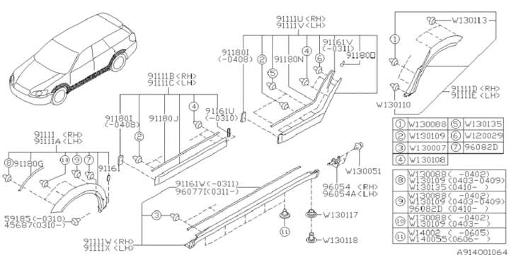 91112AG010TE Subaru Legacy Apdaila sparno (moldingas)