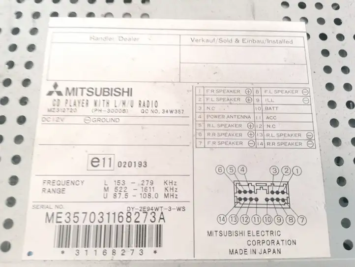 Mitsubishi Carisma (1999 - 2004) DY2E94WT3WS Магнитола / мультимедийная система — фото 2