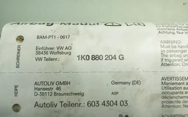 Volkswagen Golf V (2003 - 2009) 1K0880204G Подушка безопасности пассажира — фото 3