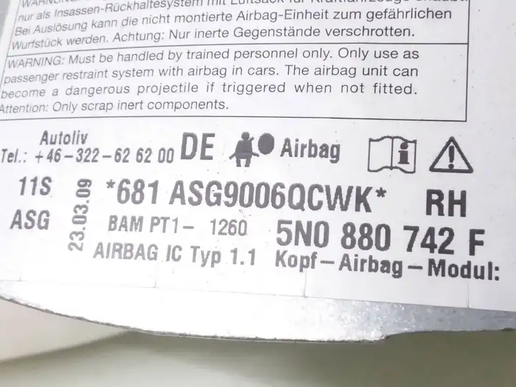 Volkswagen Tiguan (2007 - 2011) 5N0880742F Боковая подушка безопасности шторка — фото 2