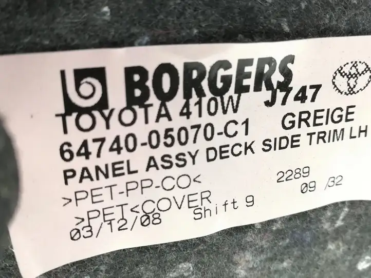 Toyota Avensis T270 (2009 - 2012) 6474005070 Боковая обшивка багажника — фото 5