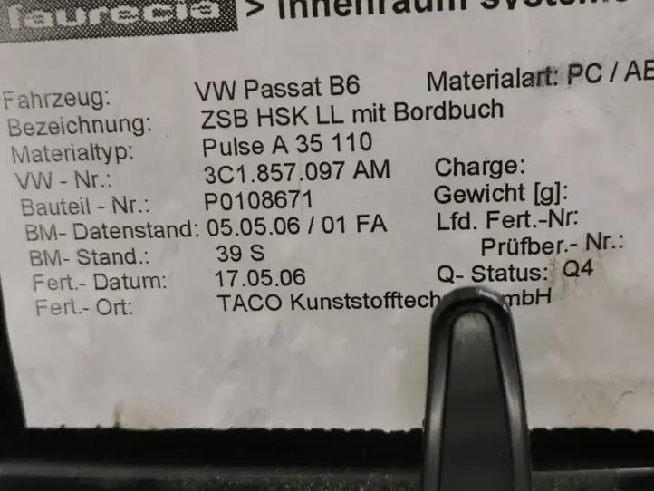 Volkswagen PASSAT B6 (2005 - 2010) 3C1857097AM Бардачок в сборе — фото 4