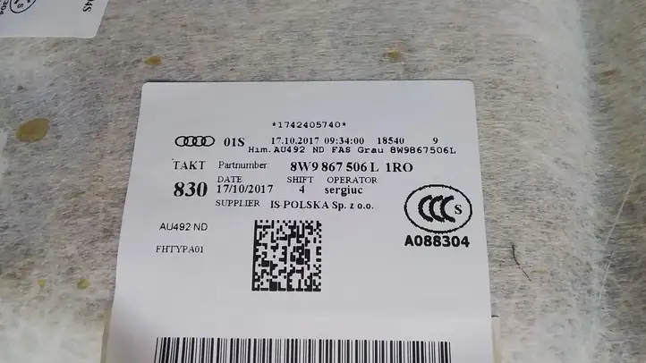 Audi A4 S4 B9 (2015 - 2019) 8W9867506L Потолочная обшивка — фото 7