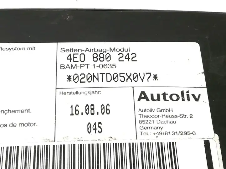 Audi A8 S8 D3 4E (2005 - 2007) 4E0880242 Подушка безопасности сиденья — фото 3