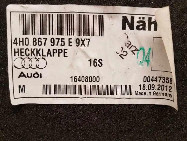 Audi A8 S8 D4 4H (2010 - 2014) 4H0867975E Комплект обшивки крышки багажника — фото 5