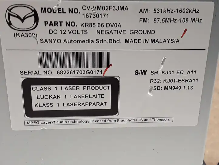 Mazda CX-5 (2012 - 2015)  CVVM02F3JMA Радио/ проигрыватель CD/DVD / навигация