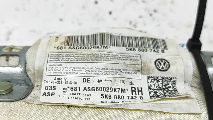 Volkswagen Golf VI (2009 - 2013) 5K6880742B Боковая подушка безопасности шторка — фото 3