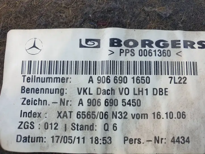 Volkswagen Crafter (2006 - 2016) A9066905450 Потолочная обшивка — фото 5
