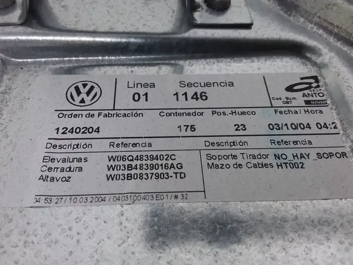 Volkswagen Polo (2001 - 2005) 6Q4839402C Механический стеклоподъемник задней двери — фото 3